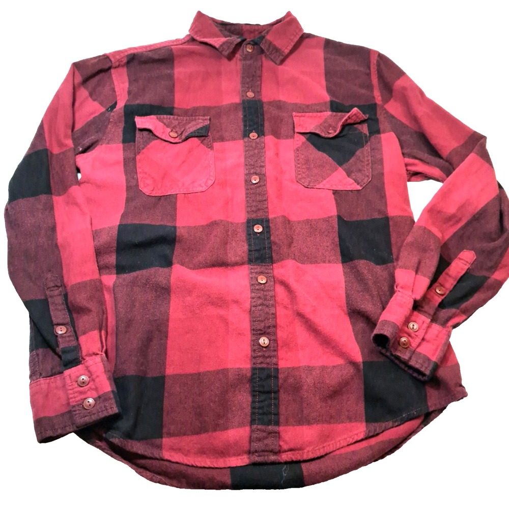 Arizona Jean Co Buffalo Check Flannel Long Sleeve Shirt Mens M‎ Red Black Cotton